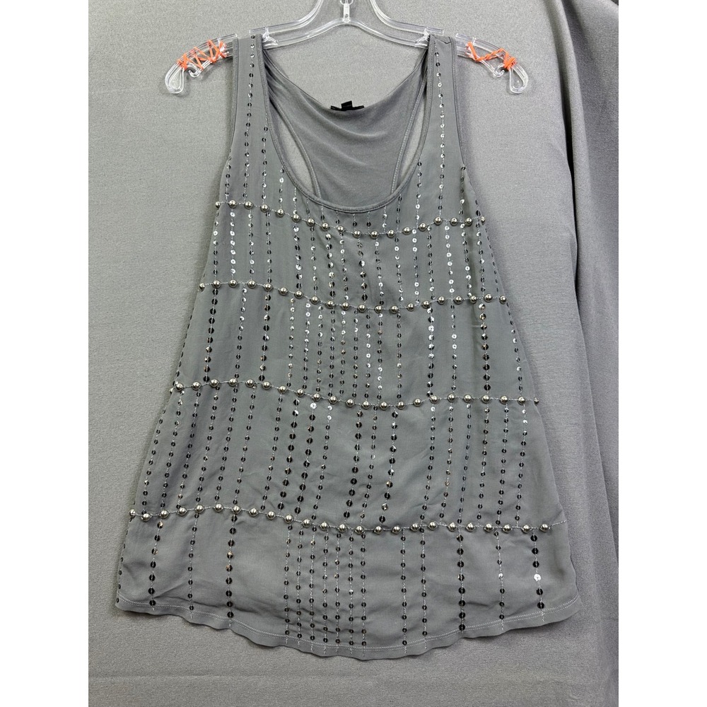 Express‎ Gray Sequin and Beaded Racerback Tank Top Medium Charcoal Silver Accent